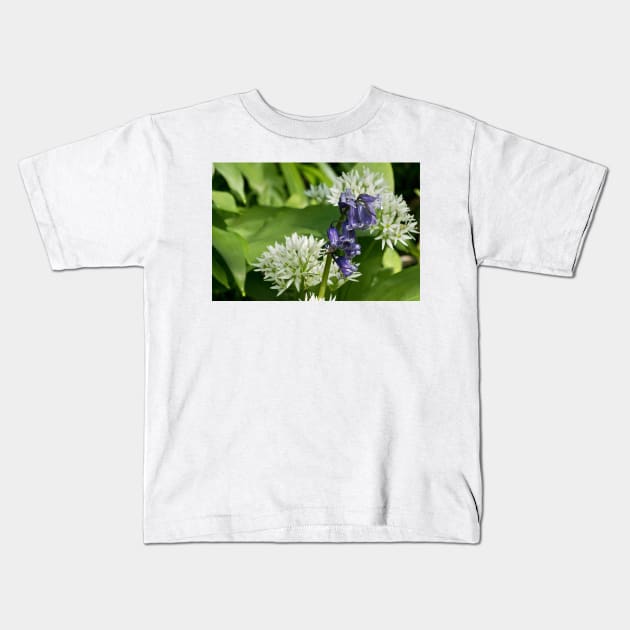 English Wild Flowers - Bluebell and Wild Garlic Kids T-Shirt by Violaman